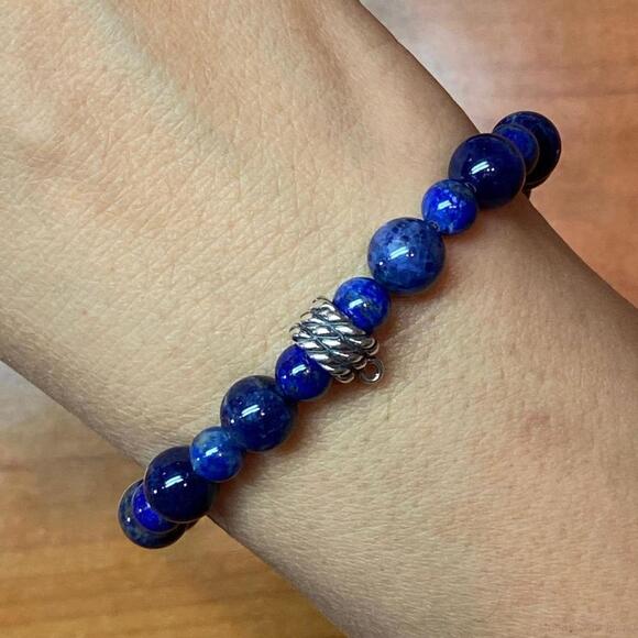 Carolyn Pollack Sterling 1 Strand Sodalite Bead Stretch Bracelet For Women - Picture 2 of 10